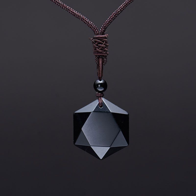 Obsidian Pendant Six-pointed Star Sweater Chain