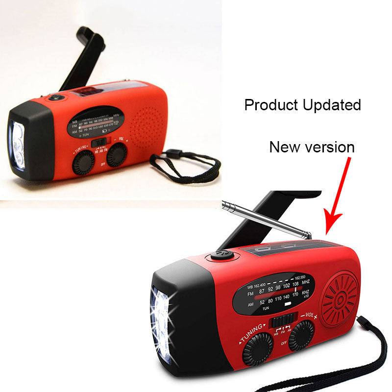 Solar hand crank USB charging radio flashlight