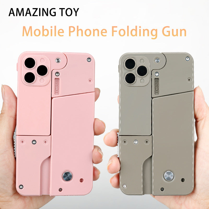 Folding Pistol Bullet Automatic Shell Throwing Toy Creative Soft Bullet Toy Mobile Phone Appearance Gun Outdoor Interactive Kid Gift