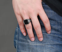 Thumbnail for Men's stainless steel black agate ring