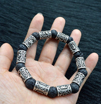 Thumbnail for Asgard Crafted Silver Rune And Black Lava Stone Bracelet